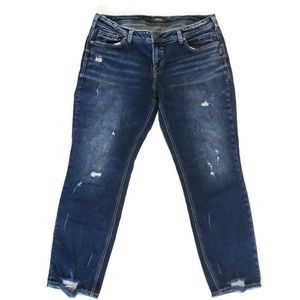 Silver "Sam" Distressed Dark Wash Skinny Jeans